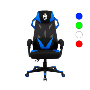 A Cadeira Gamer azul Resistente oferece durabilidade e estilo, suportando até 120kg, disponível em 4 cores, reclinável e com uma estrutura sólida de metal